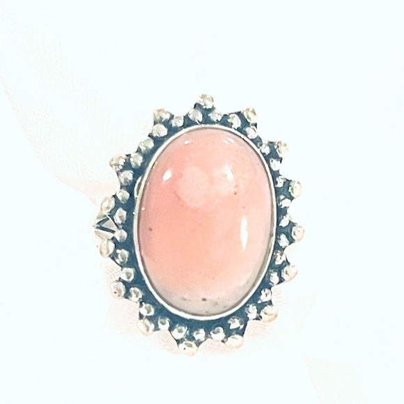 Natural Pink Opal Solid Sterling Ring